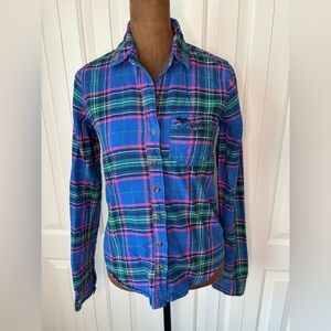 Abercrombie & Fitch Women's Blue, Green & Pink Plaid Flannel Shirt, Size XS